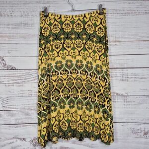 Jaclyn Smith Womens Yellow Green Damask Print Midi Skirt Size Small RN 42000